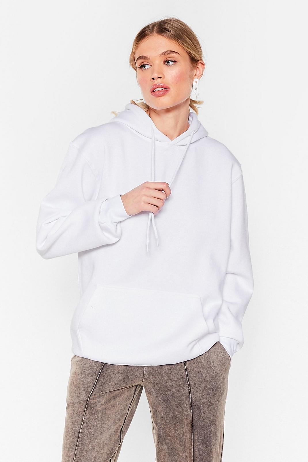 White Casual Drawstring Oversized Hoodie image number 1
