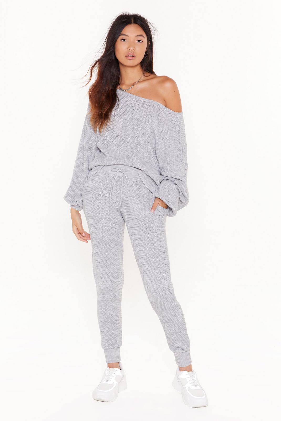 Grey Off The Shoulder Sweater And Joggers Set image number 1