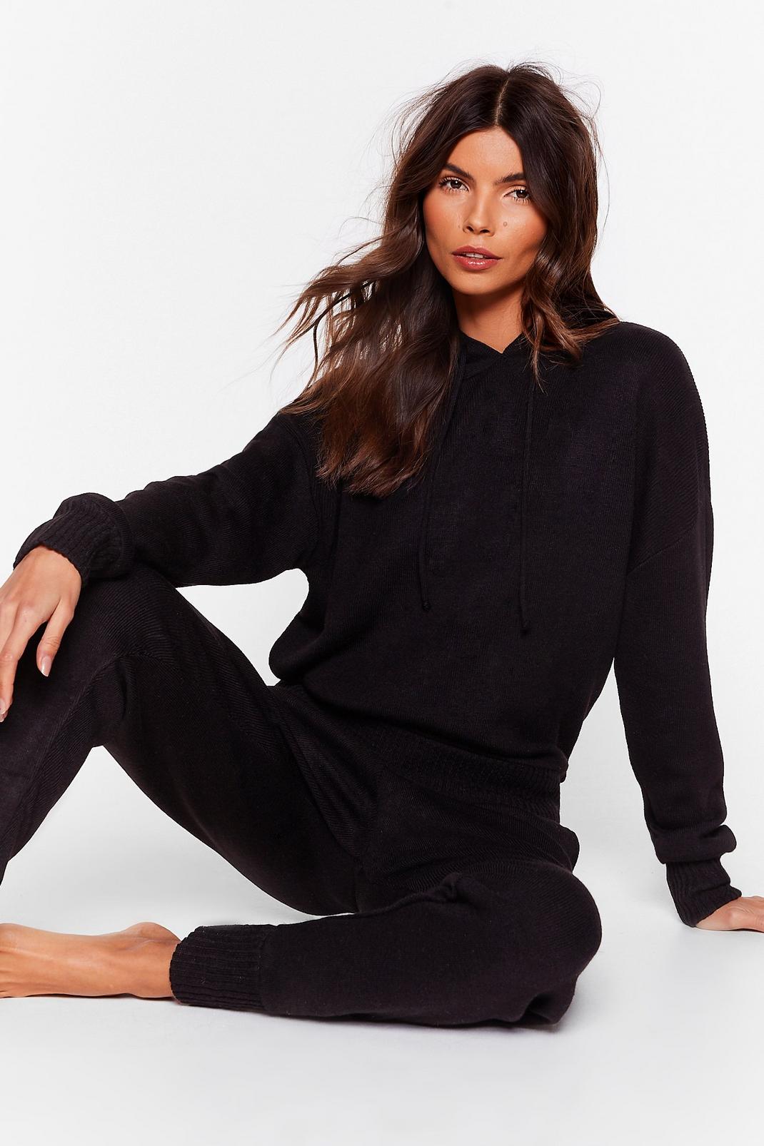 Black Drop Knit Low Sweater and Jogger Lounge Set image number 1