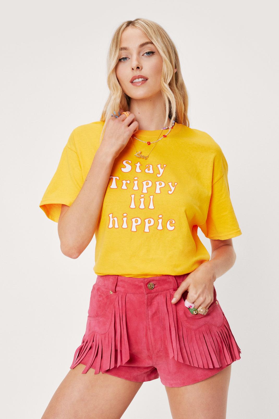 T-shirt à slogan Stay Trippy Lil Hippie, Mustard image number 1
