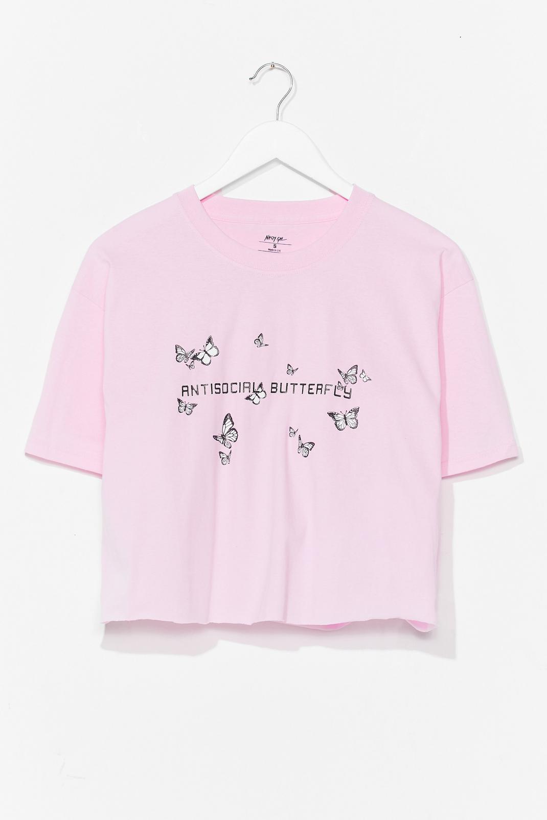 Pink Antisocial Butterfly Graphic Tee image number 1