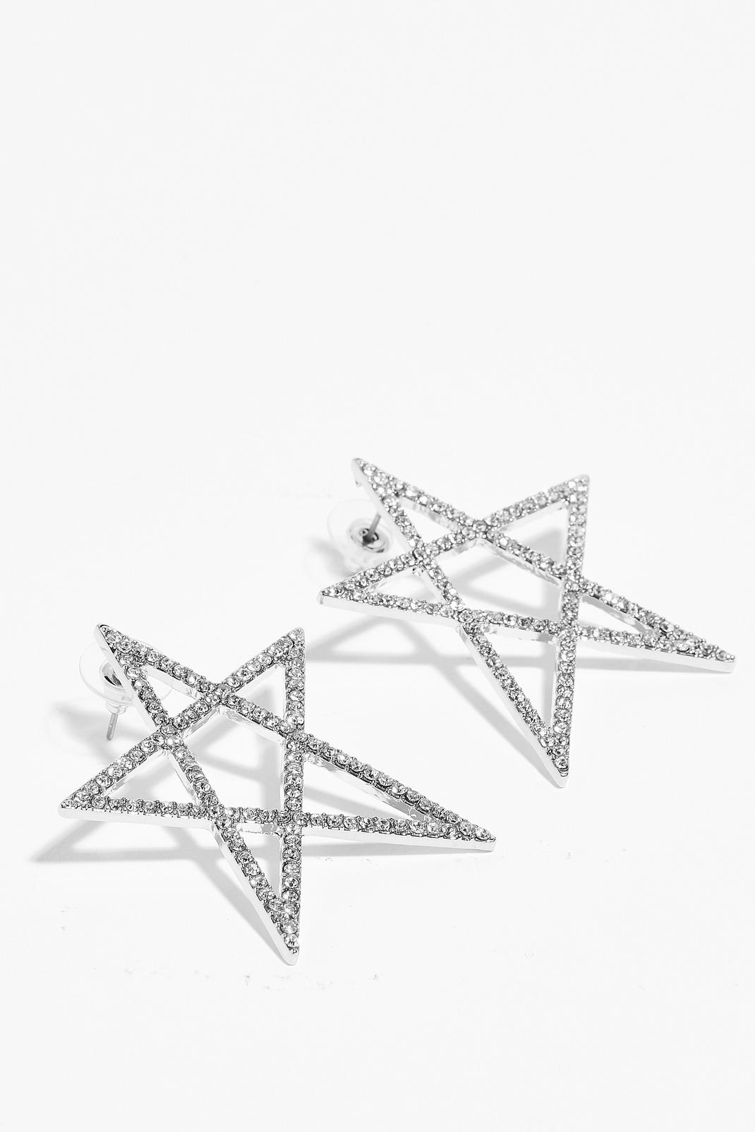 Silver Star Diamante Earrings image number 1