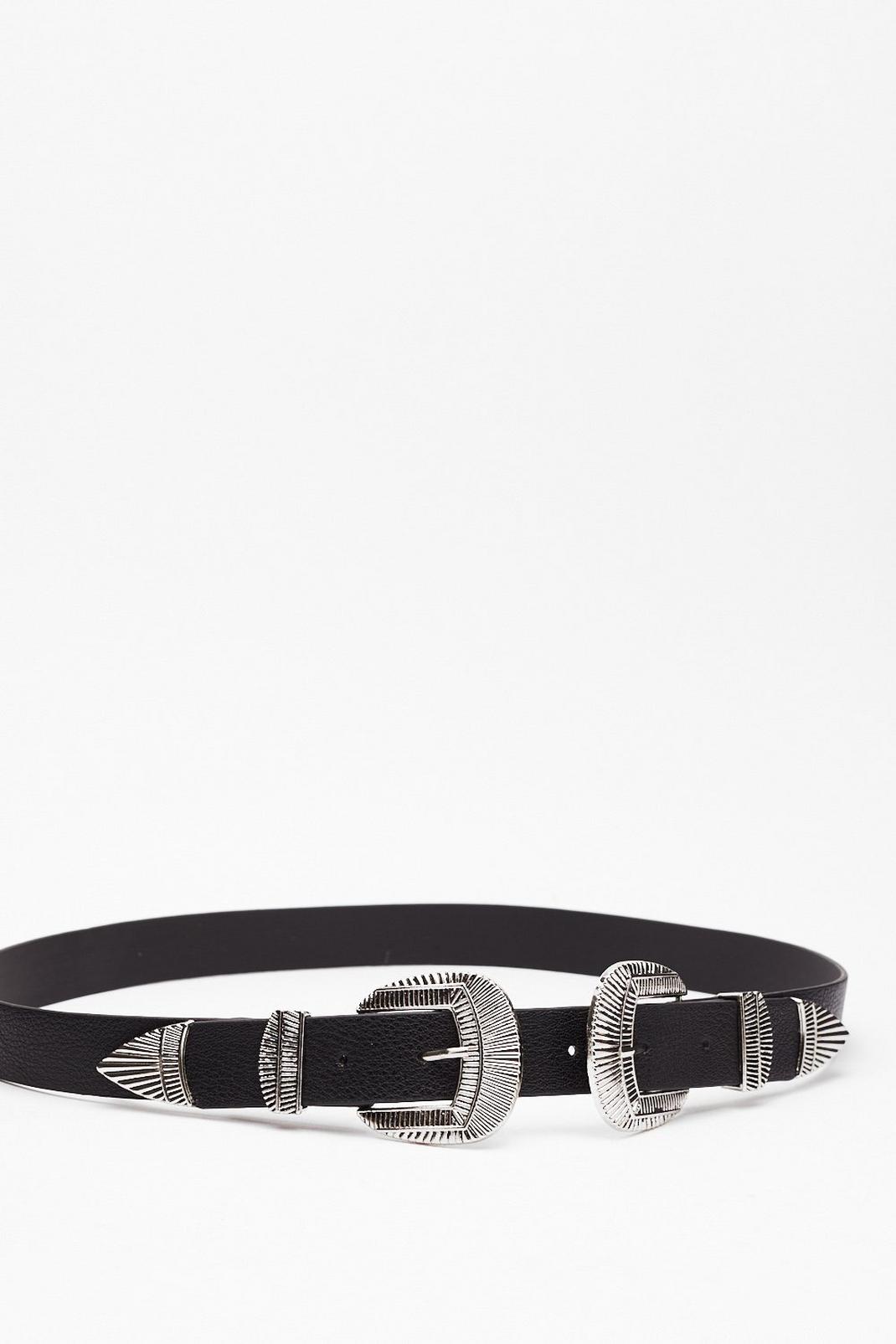 Faux Leather Double Buckle Western Belt image number 1