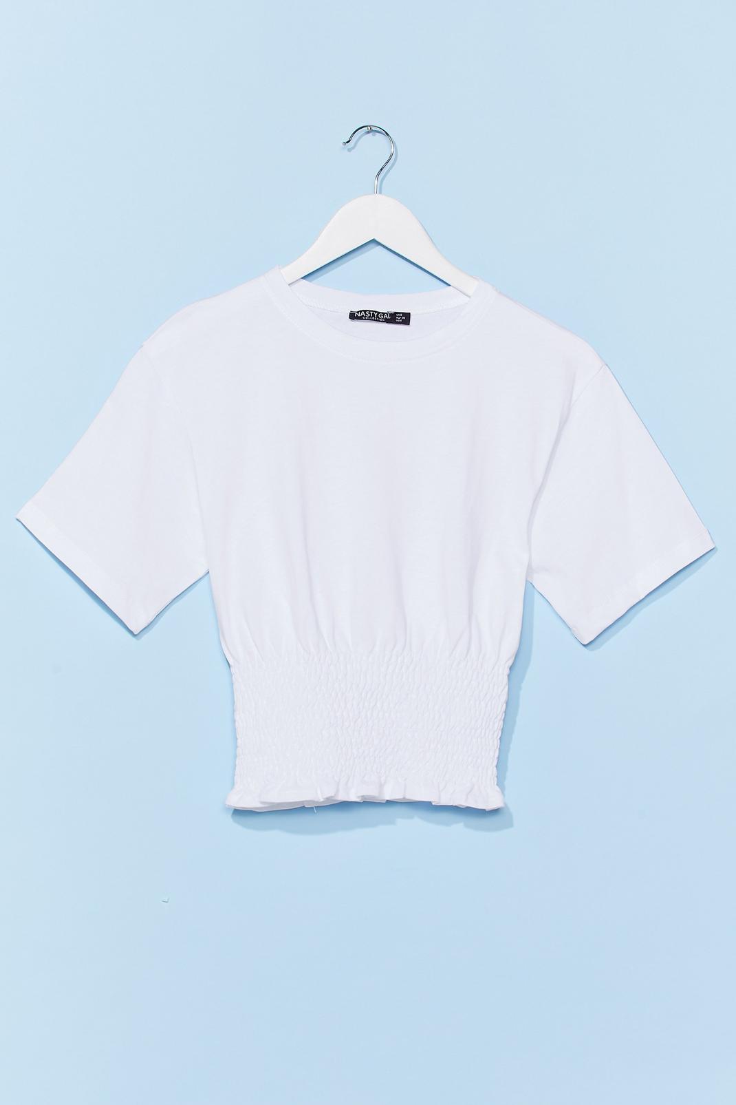 White Shirred Crop Short Sleeve T-Shirt image number 1