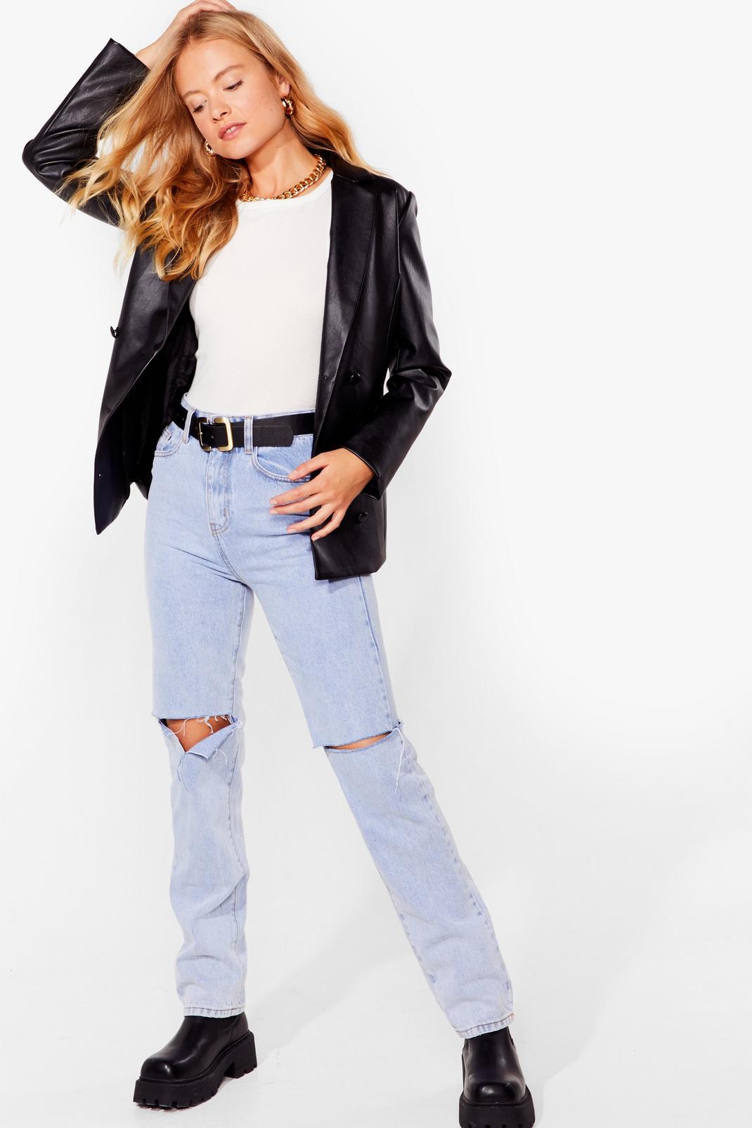Light blue Ripped Straight Leg Mom Jeans image number 1