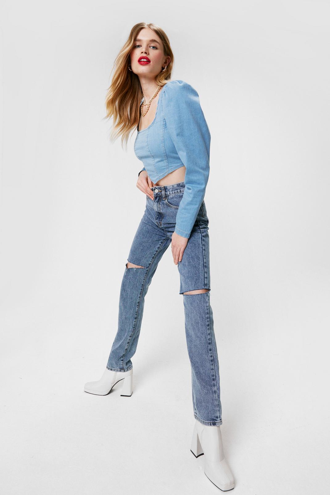 432 Ripped Straight Leg Mom Jeans image number 2