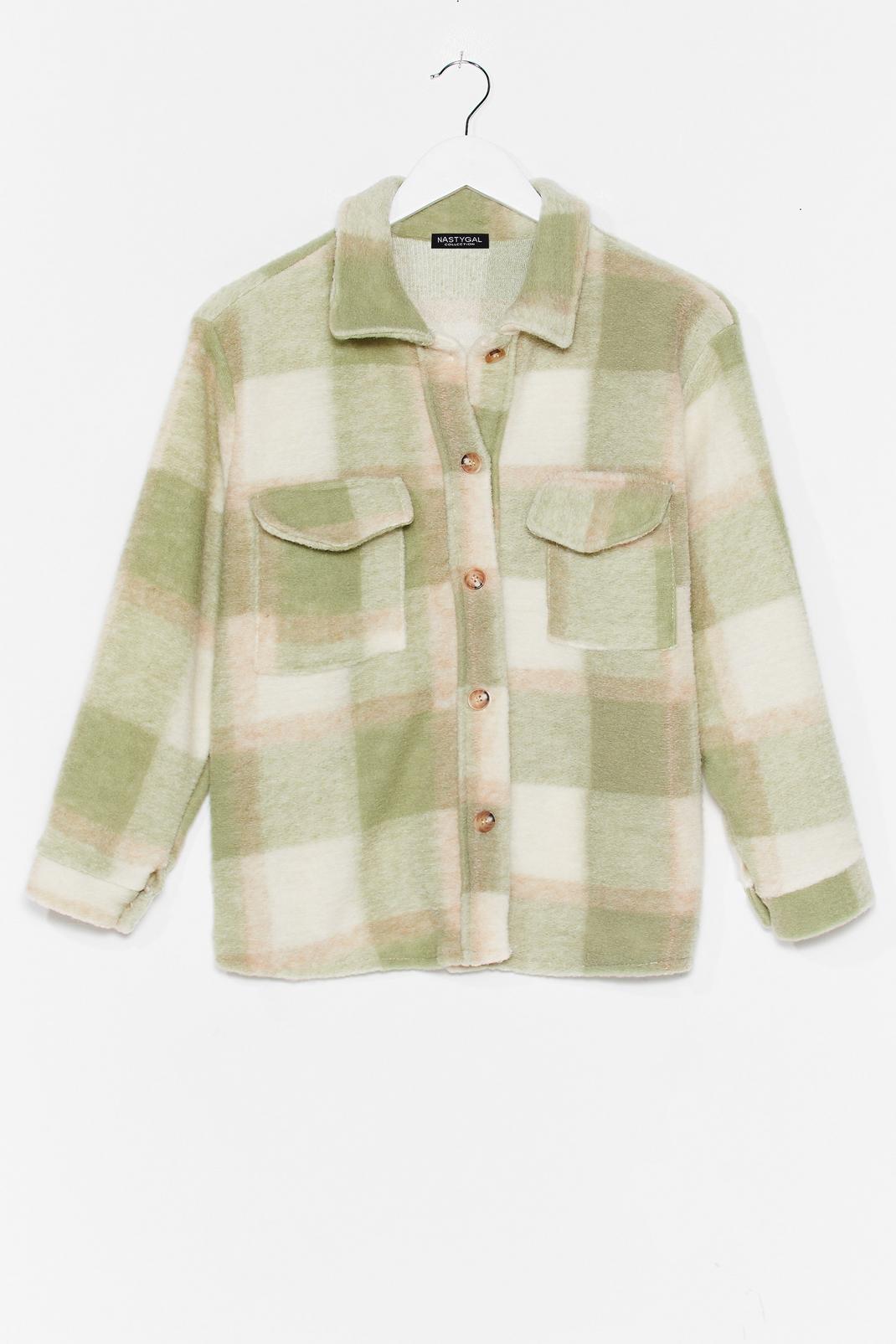 Green Faux Wool Check Oversized Jacket image number 1