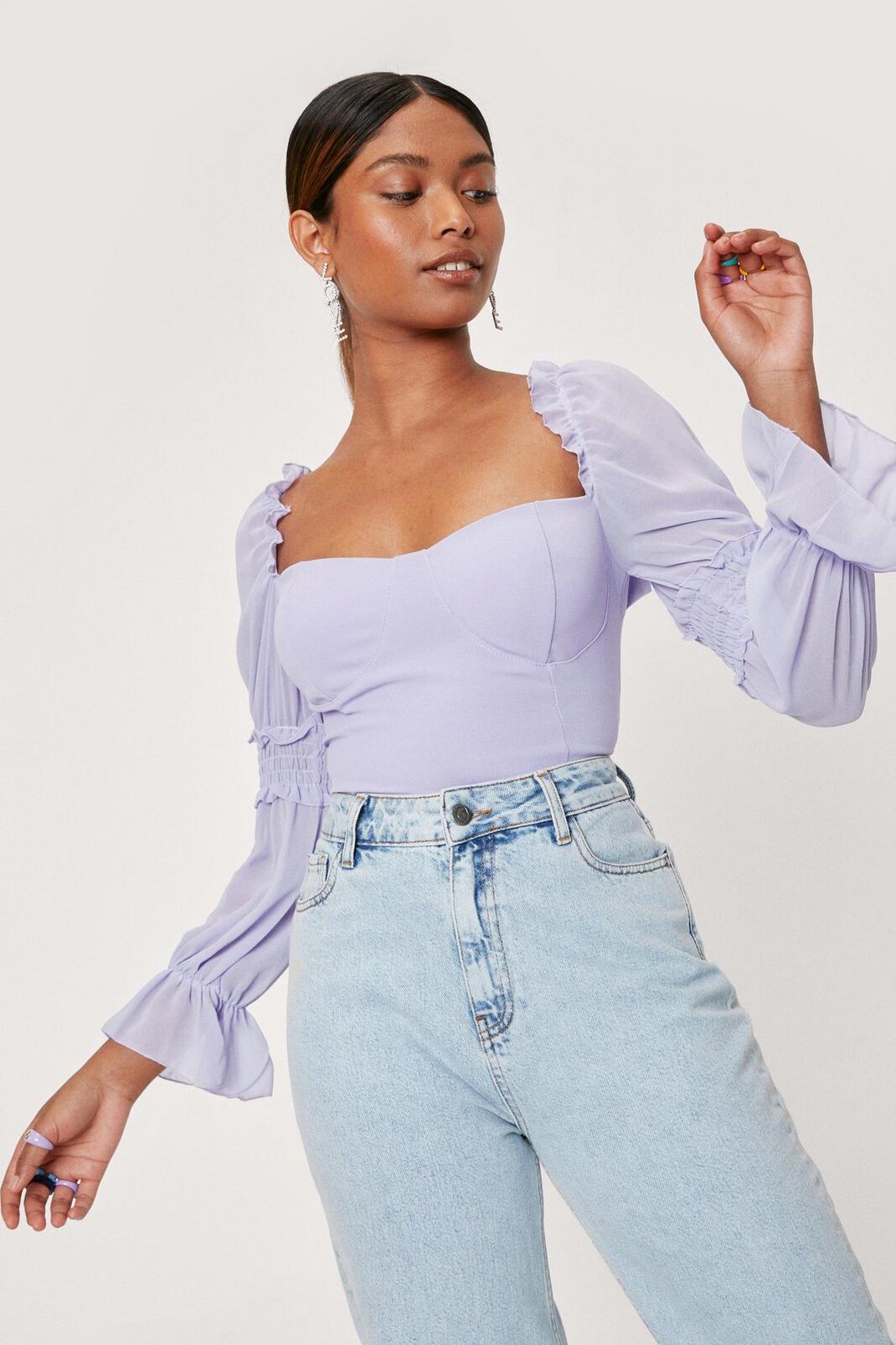 Mauve Cupped Puff Sleeve Ruffle Crop Top image number 1
