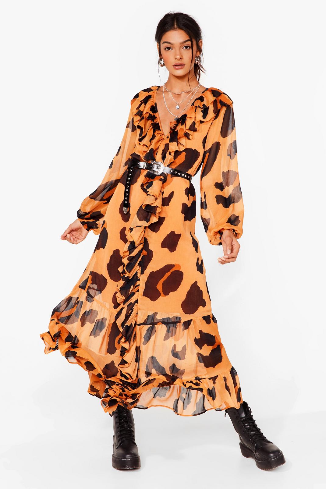 Flowy Leopard V Neck Maxi Dress image number 1