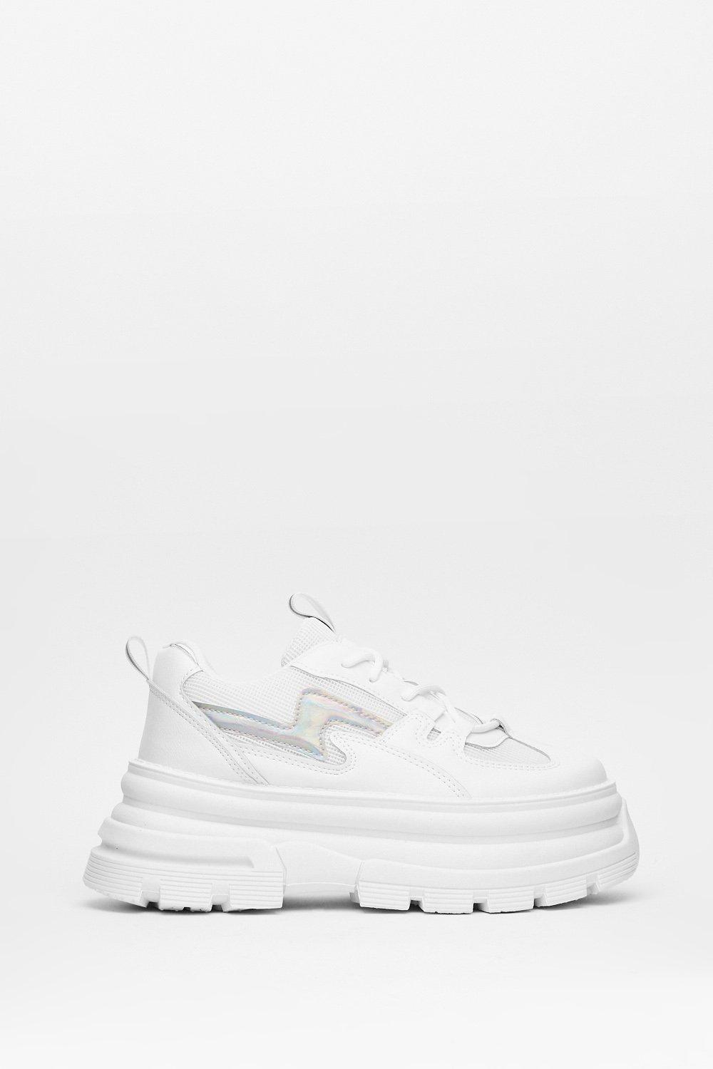 white faux leather platform sneakers