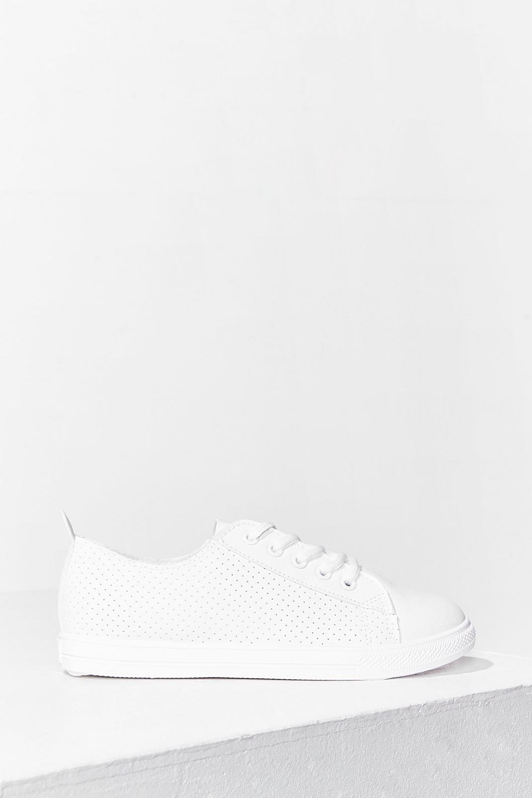 White Faux Leather Perforated Sneakers image number 1