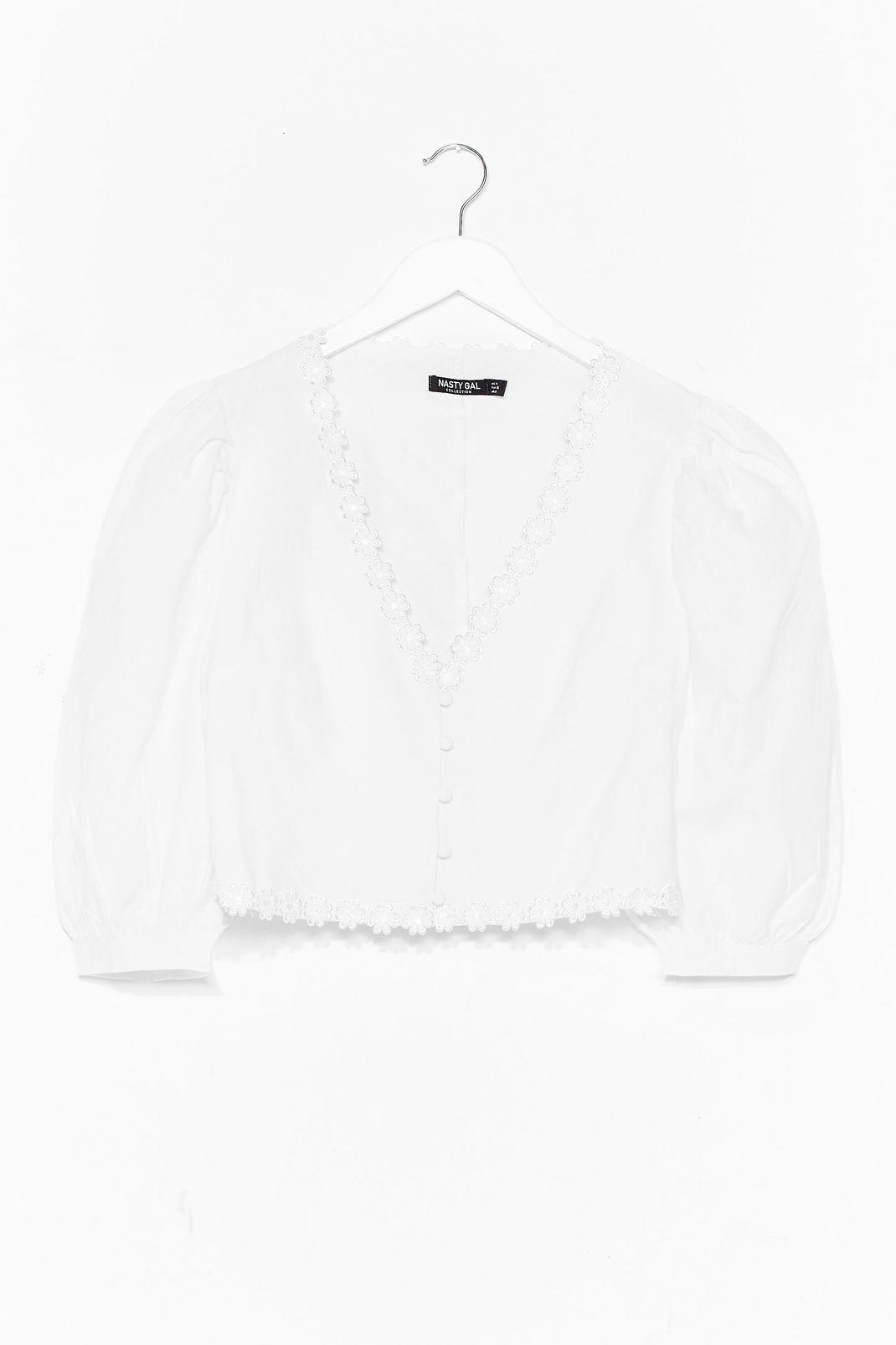 White Daisy Nights Puff Sleeve Crop Top image number 1