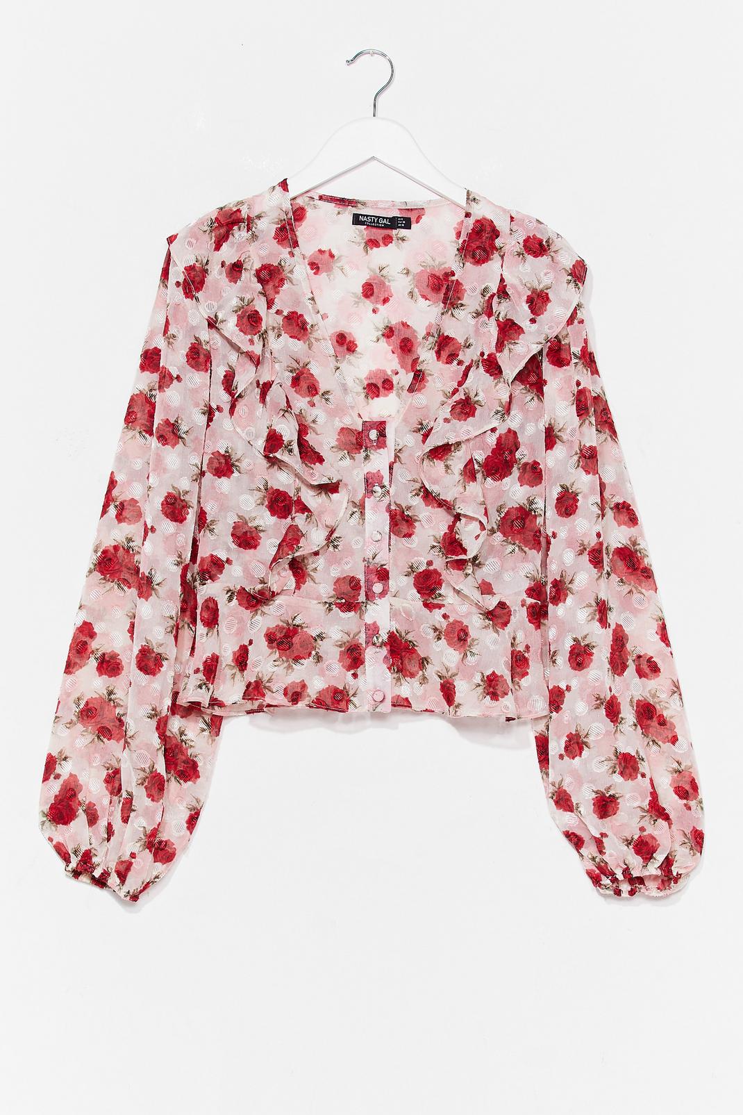 White Came Up Roses Floral Ruffle Blouse image number 1