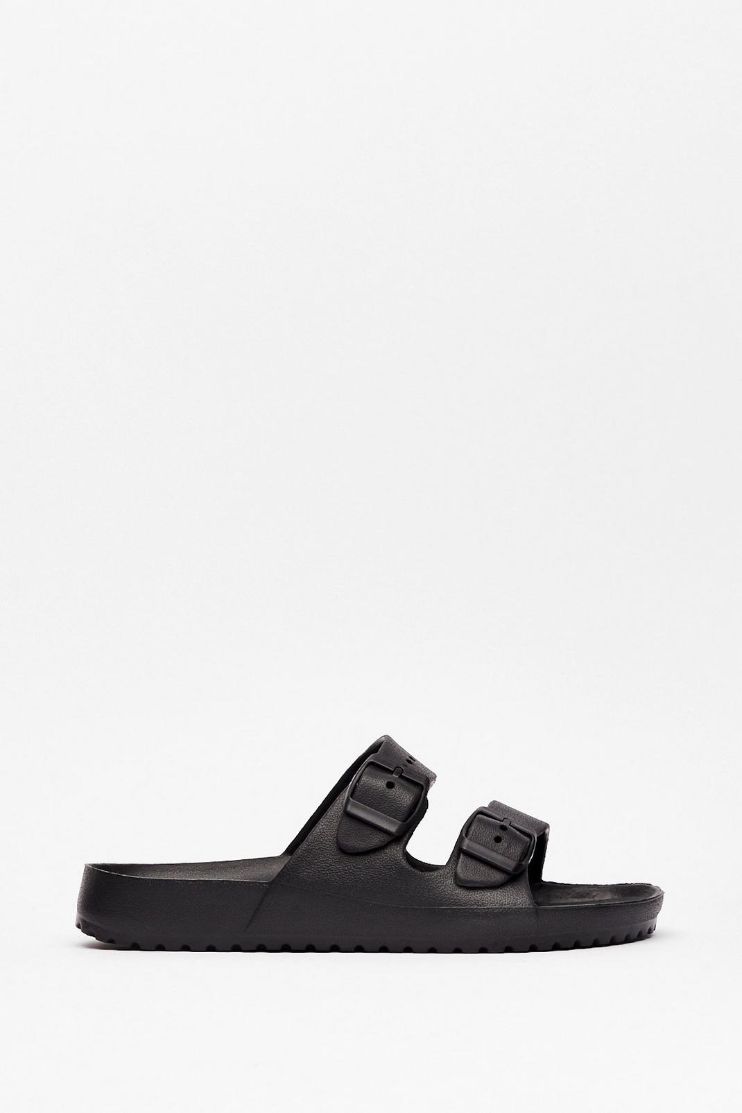 Black Faux Leather Duo Buckle Strap Sandals image number 1