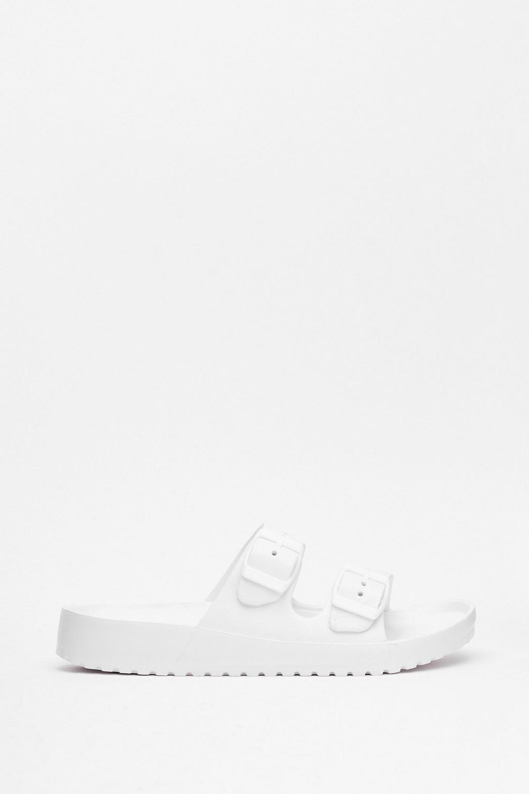 White Faux Leather Duo Buckle Strap Sandals image number 1