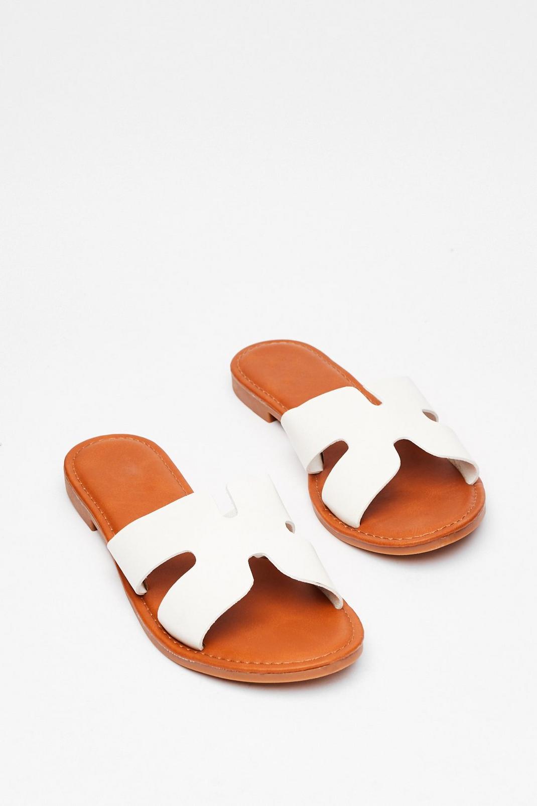 White Cut Out Faux Leather Strap Sandals image number 1