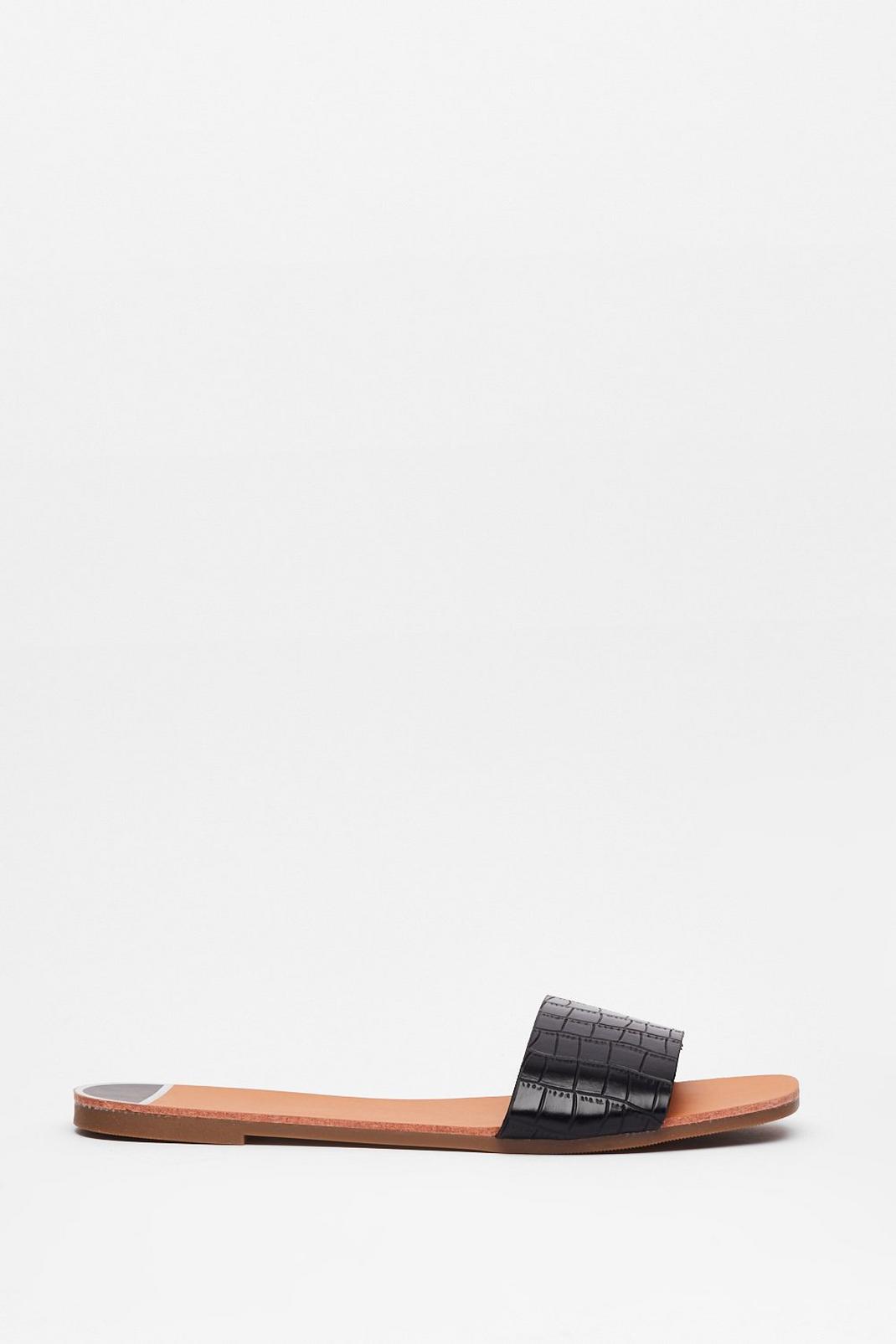 Faux Leather Croc Strap Flat Sandals image number 1