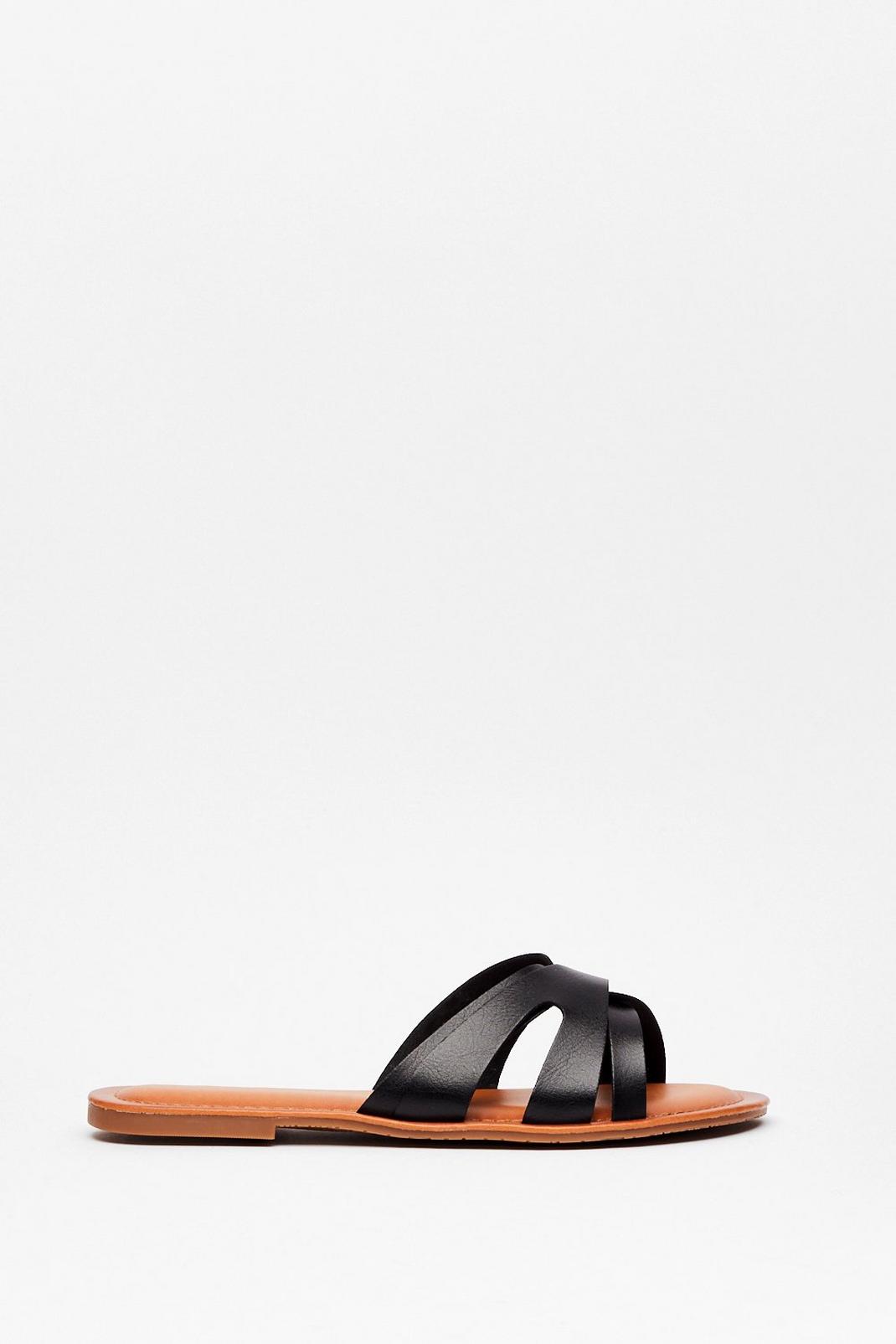 Black Faux Leather Crossover Strap Flat Sandals image number 1