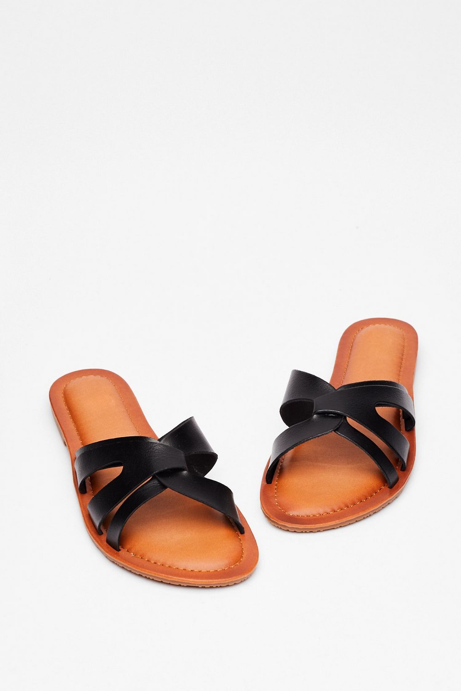 Faux Leather Crossover Strap Flat Sandals | Nasty Gal