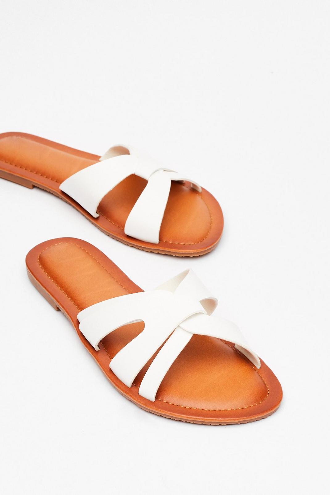 White Faux Leather Crossover Strap Flat Sandals image number 1