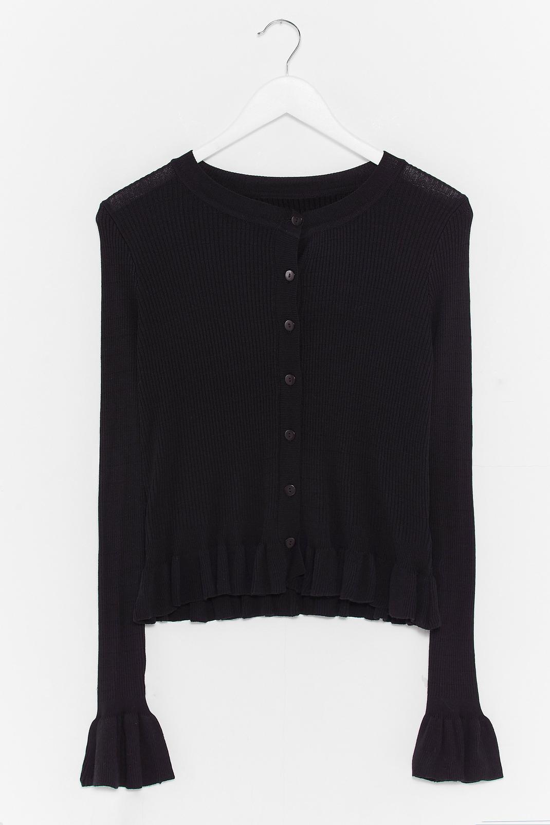Black Frill I Found You Ribbed Knit Cardigan image number 1