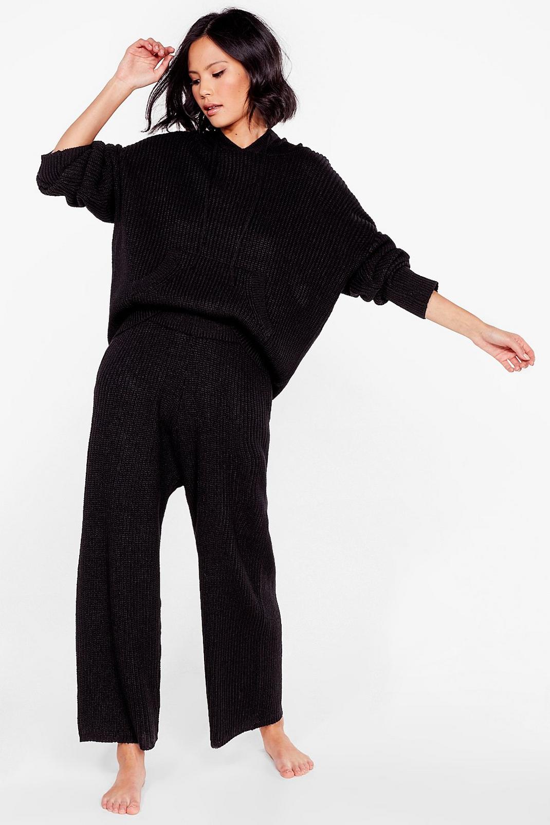 Black Knit's the New Style Hoodie and Wide-Leg Pants Set image number 1