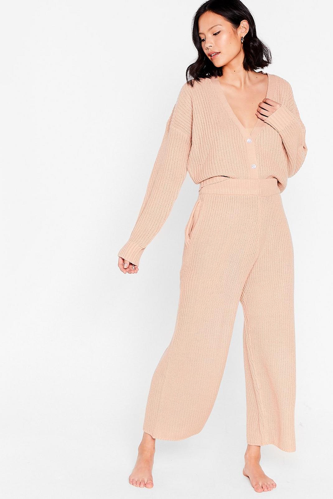 Rose Let Knit Snow Cropped Cardigan and Wide-Leg Trousers Set image number 1