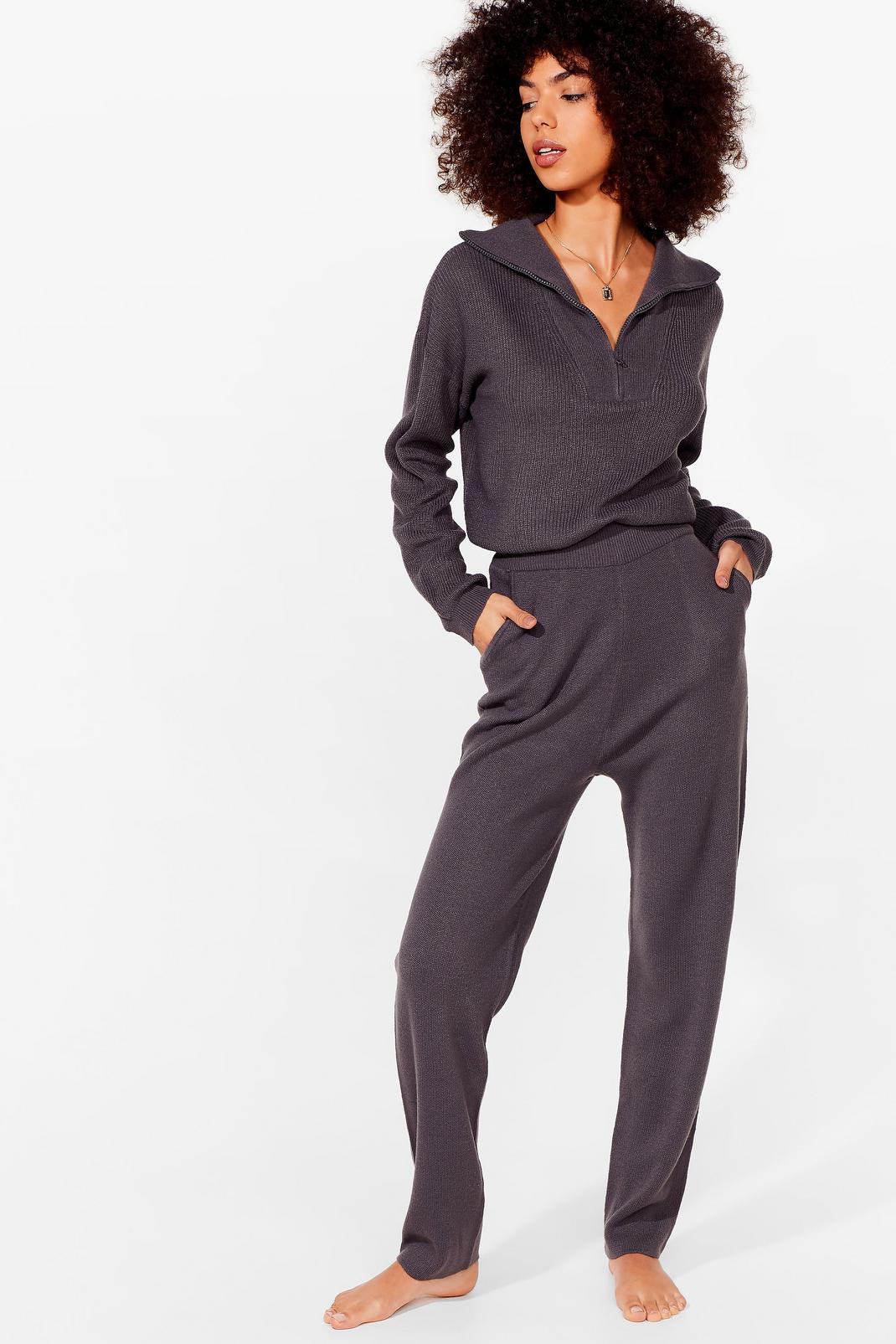 Charcoal Loosen Up Knit Sweatshirt and Joggers Lounge Set image number 1