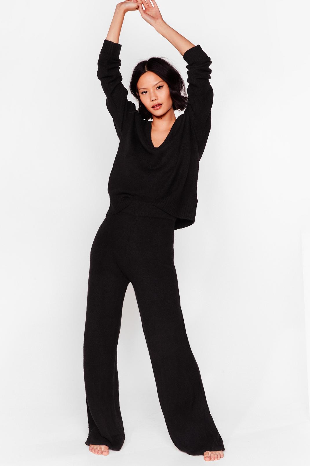 Black Knit's a Match Sweater and Wide-Leg Pants Set image number 1