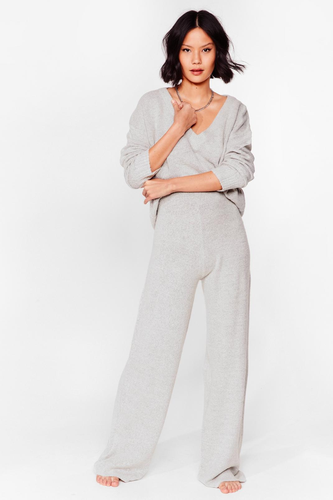 Grey marl Knit's Jumper and Wide-Leg Trousers Set image number 1