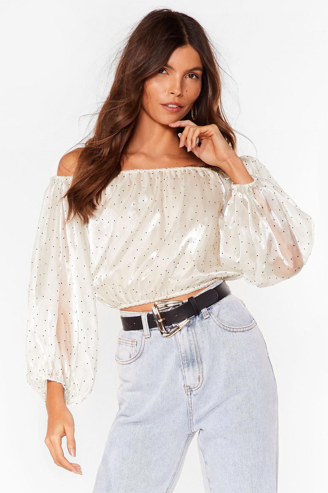 White Reachin' Organza Off-the-Shoulder Crop Top image number 1