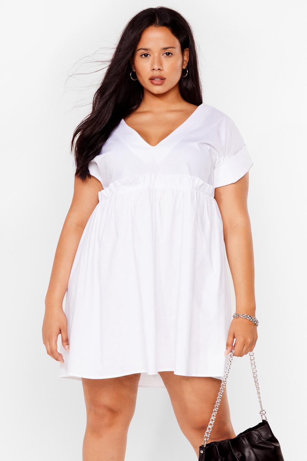 White Plus Size Short Sleeve Smock Dress image number 1
