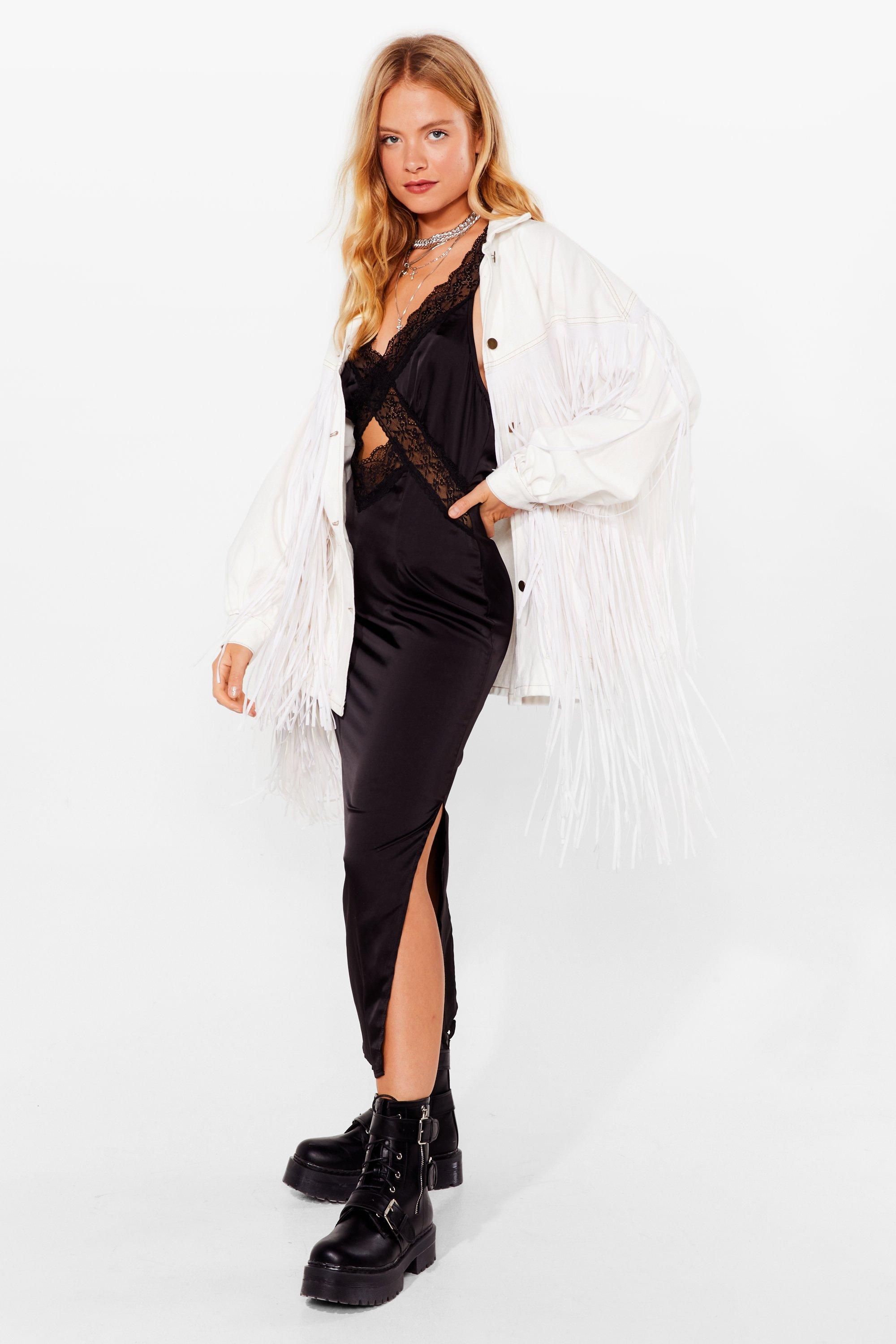 white denim fringe jacket