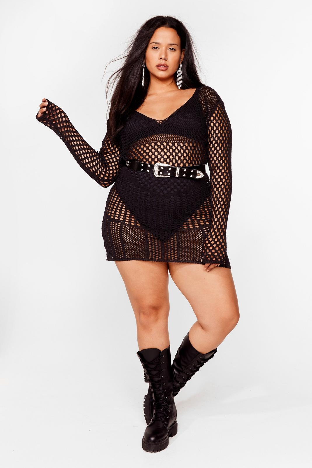Plus Size Crochet Fitted Mini Dress image number 1