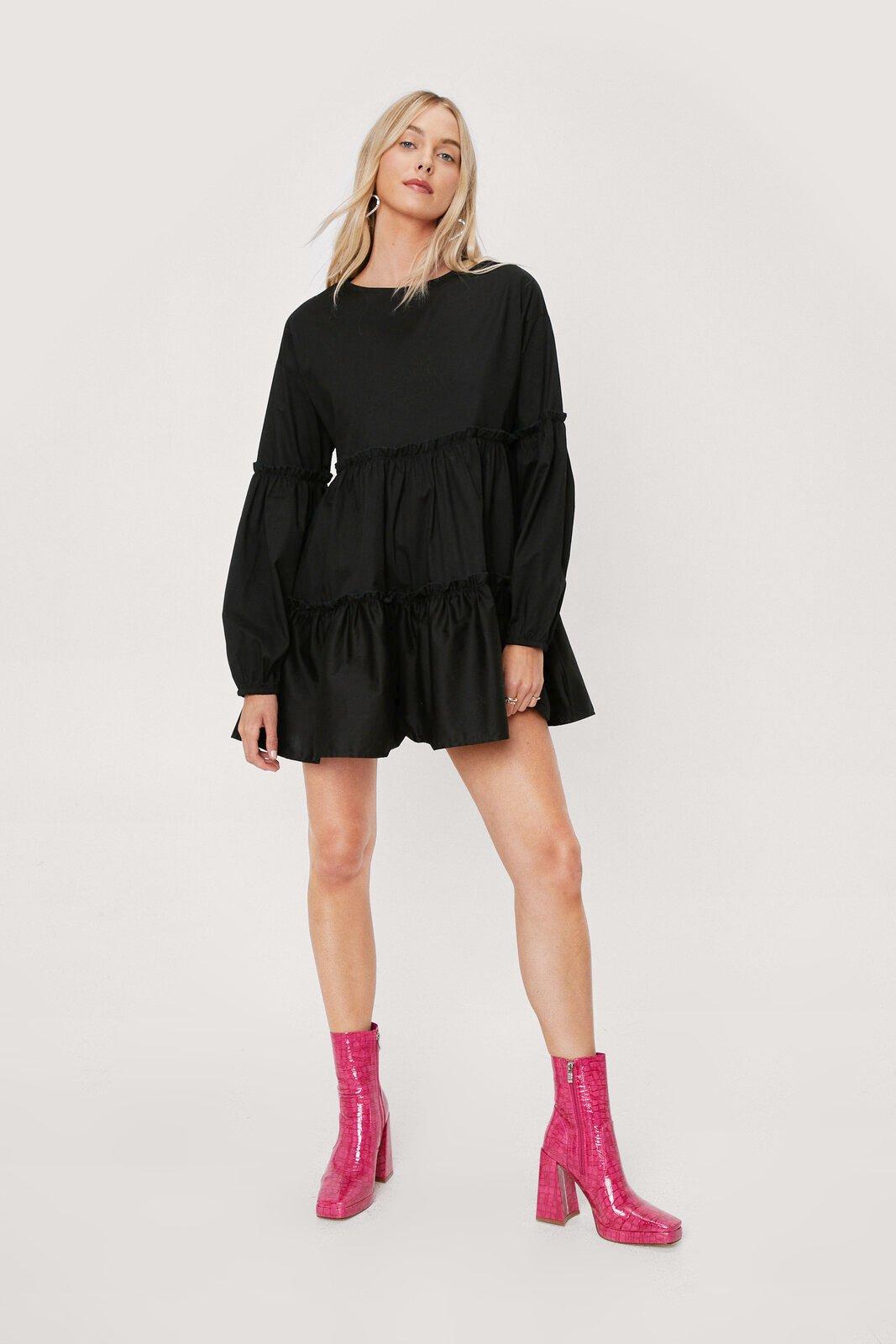 Long sleeve best sale tiered smock dress