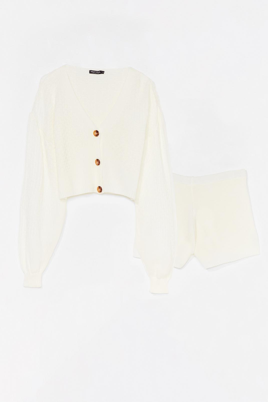 Cream Cropped Cardigan And Shorts Lounge Set image number 1