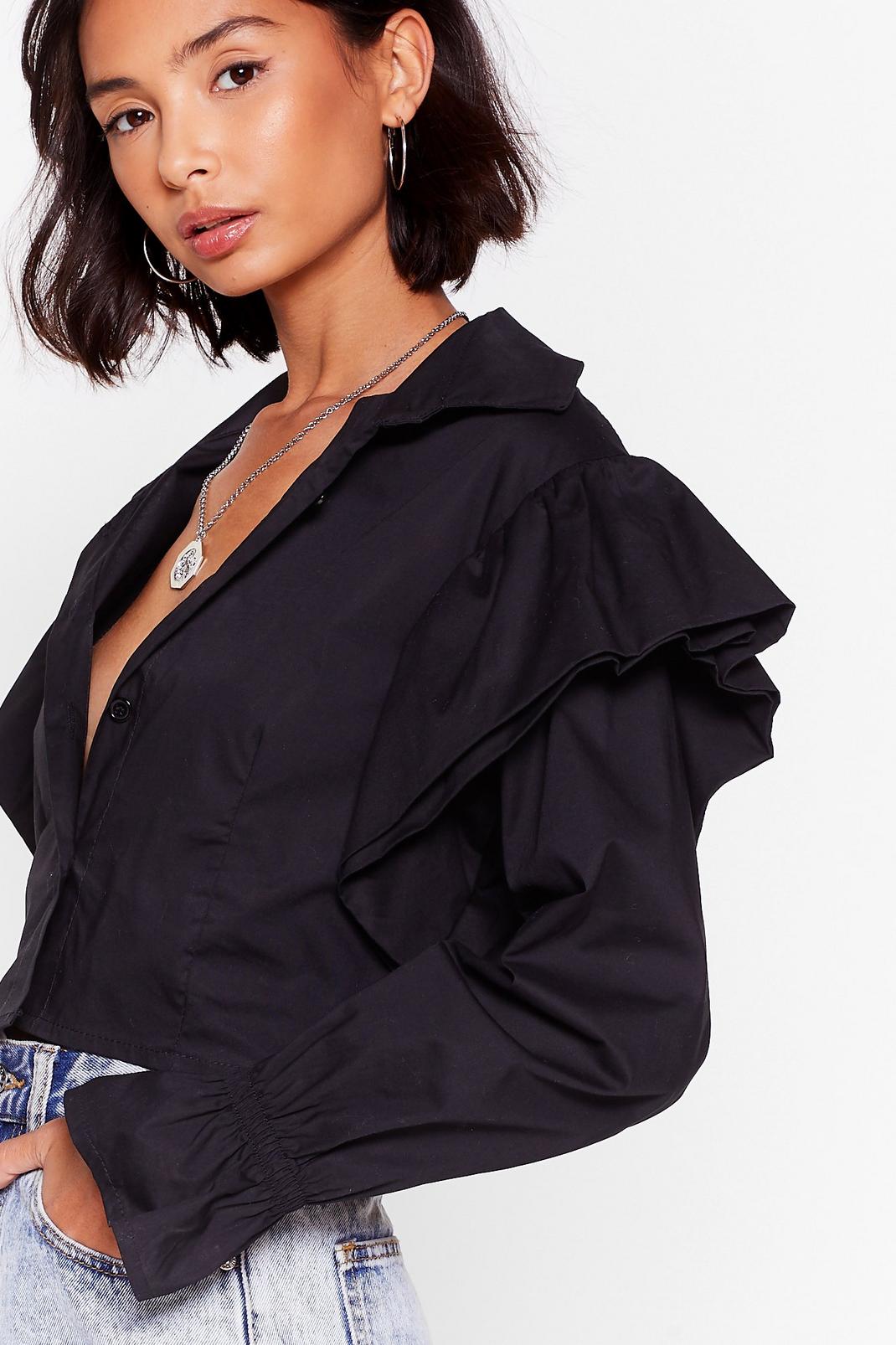Frill In Control Cropped Button-Down Shirt image number 1