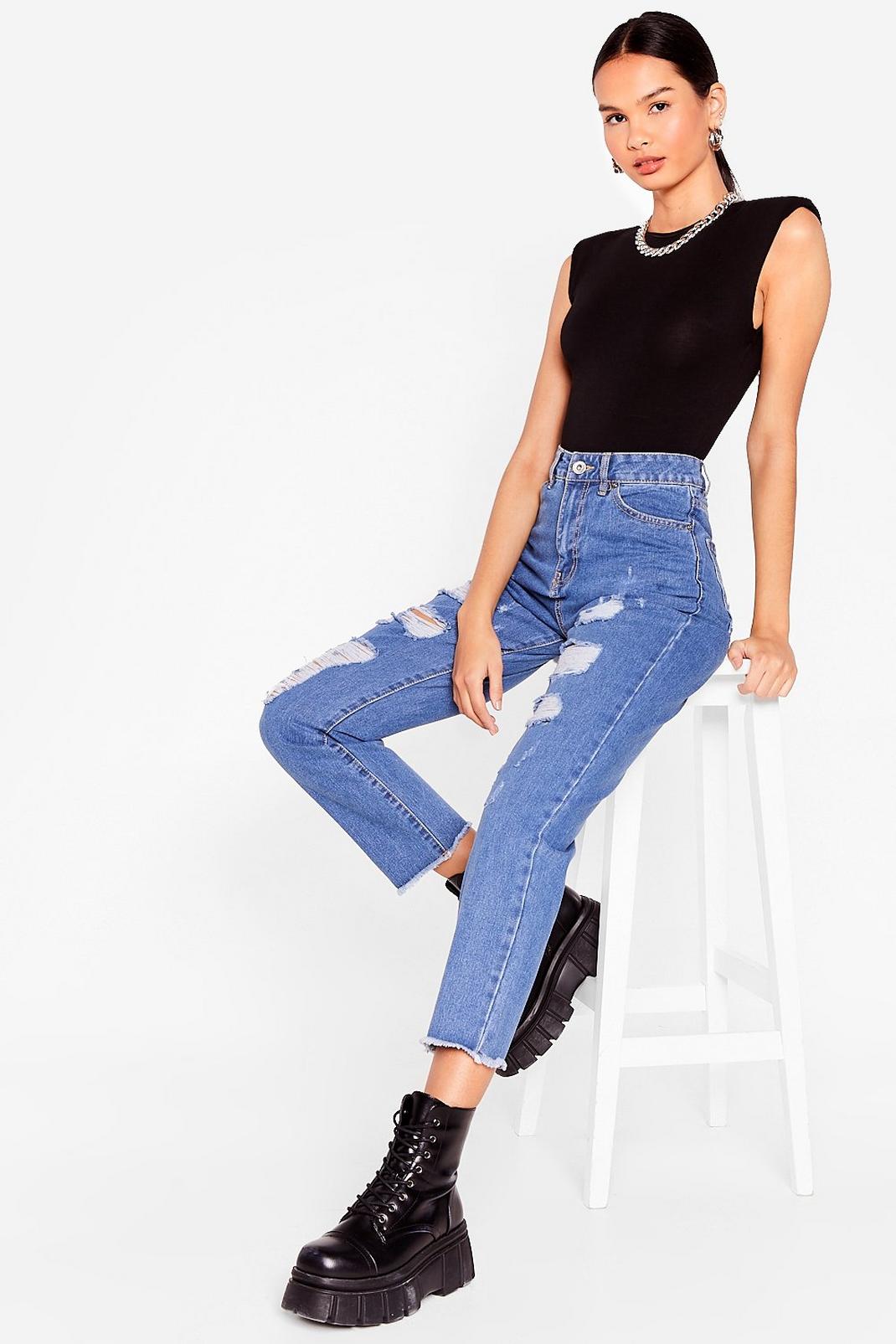 Mid blue Relaxed High Waisted Ripped Mom Jeans image number 1