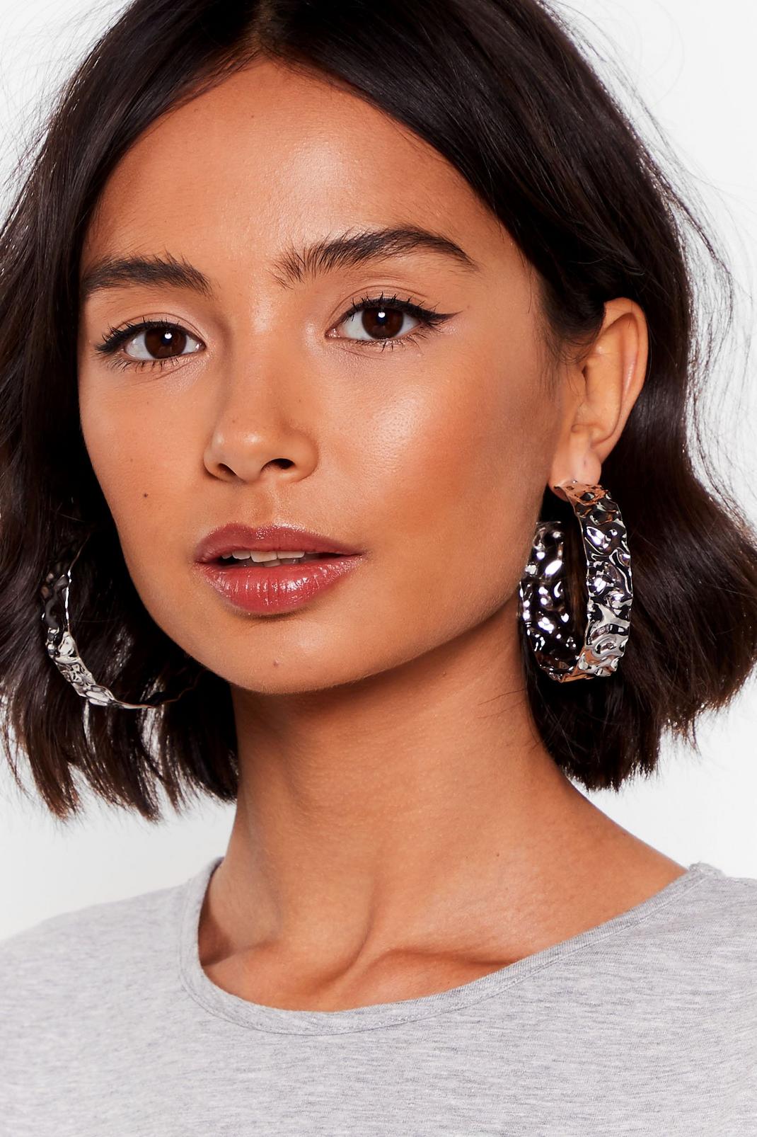Check Your Text-ures Oversized Hoop Earrings image number 1