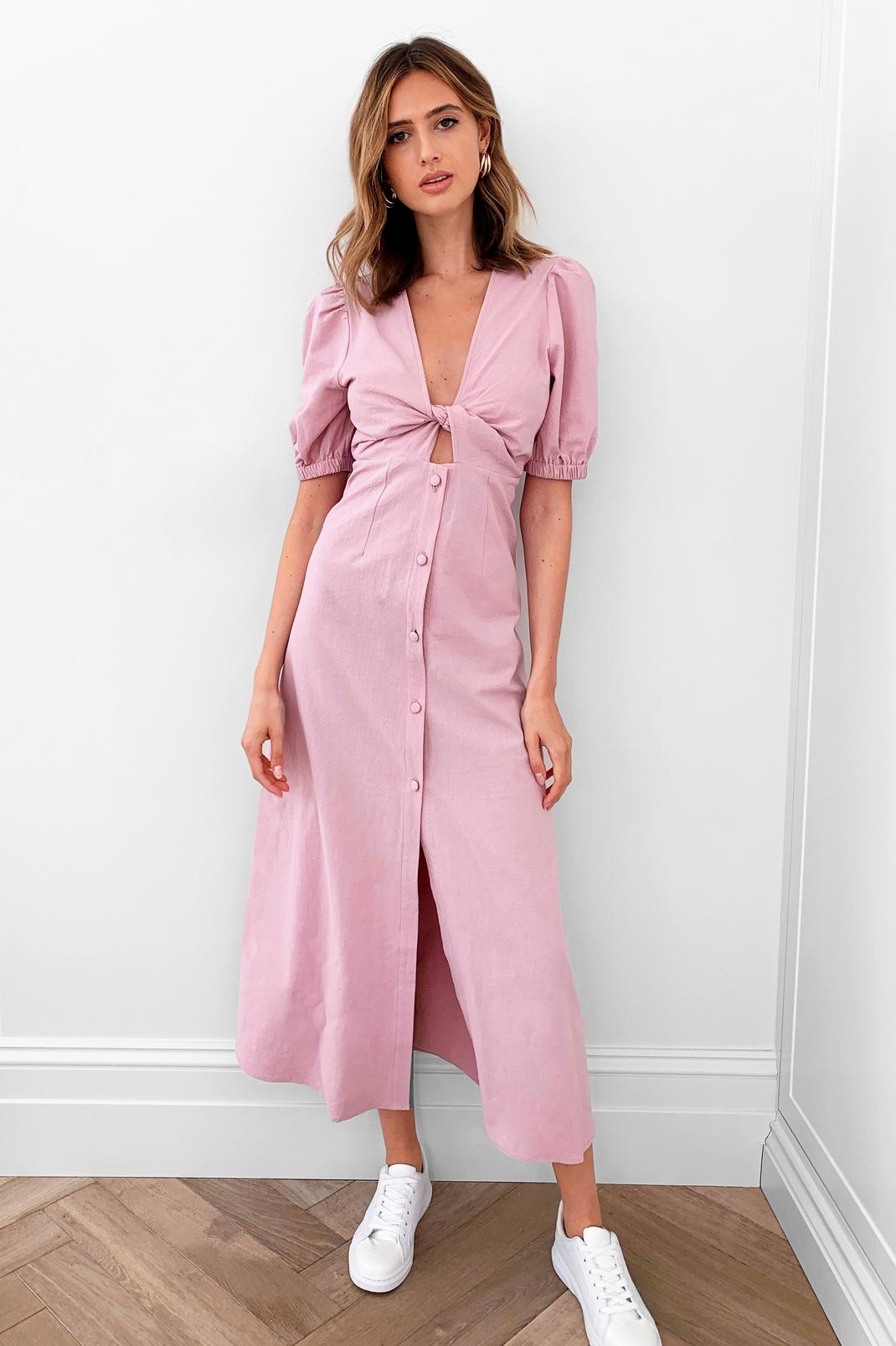 Soft pink Cut Out V Neck Button Maxi Dress image number 1