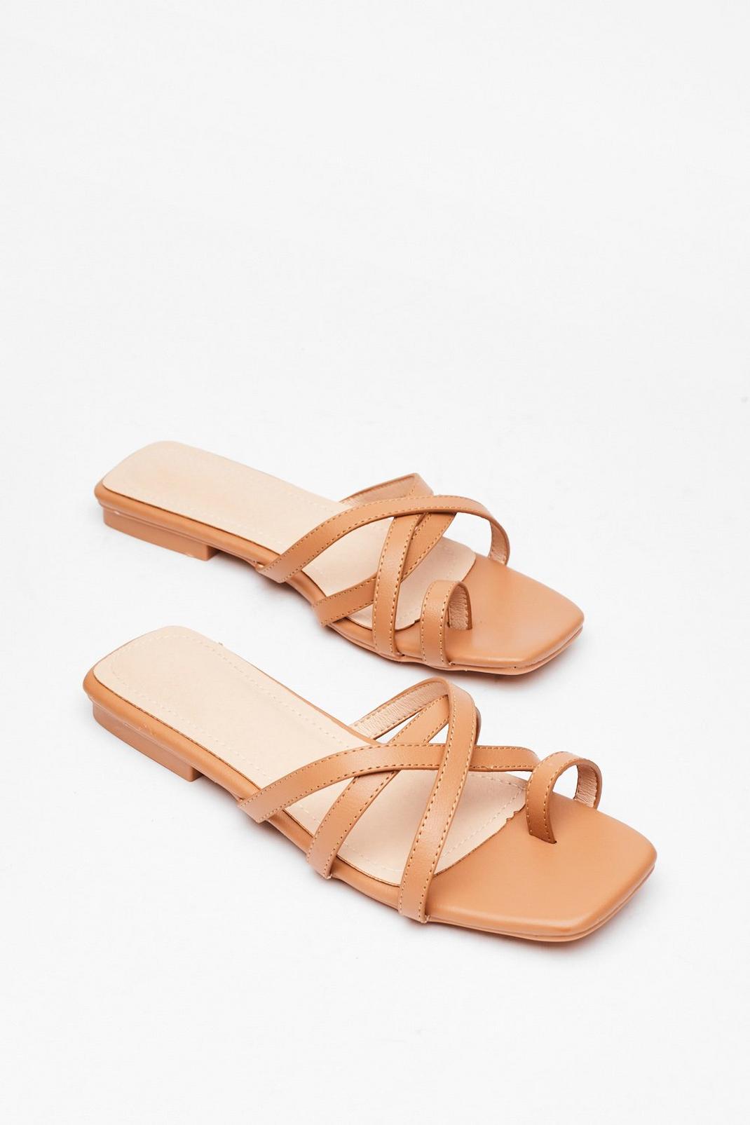 You Toe What We Mean Faux Leather Flat Sandals image number 1
