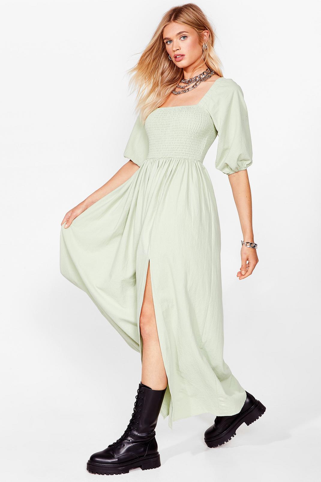 puff sleeve cut out maxi dress