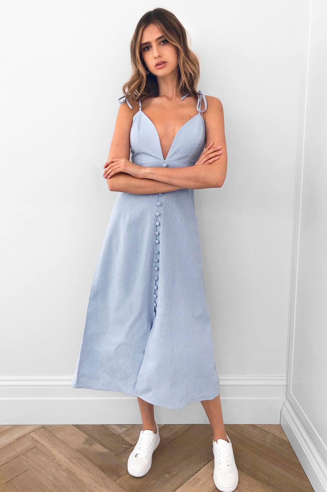 Baby blue Cotton Cami Midi Dress image number 1