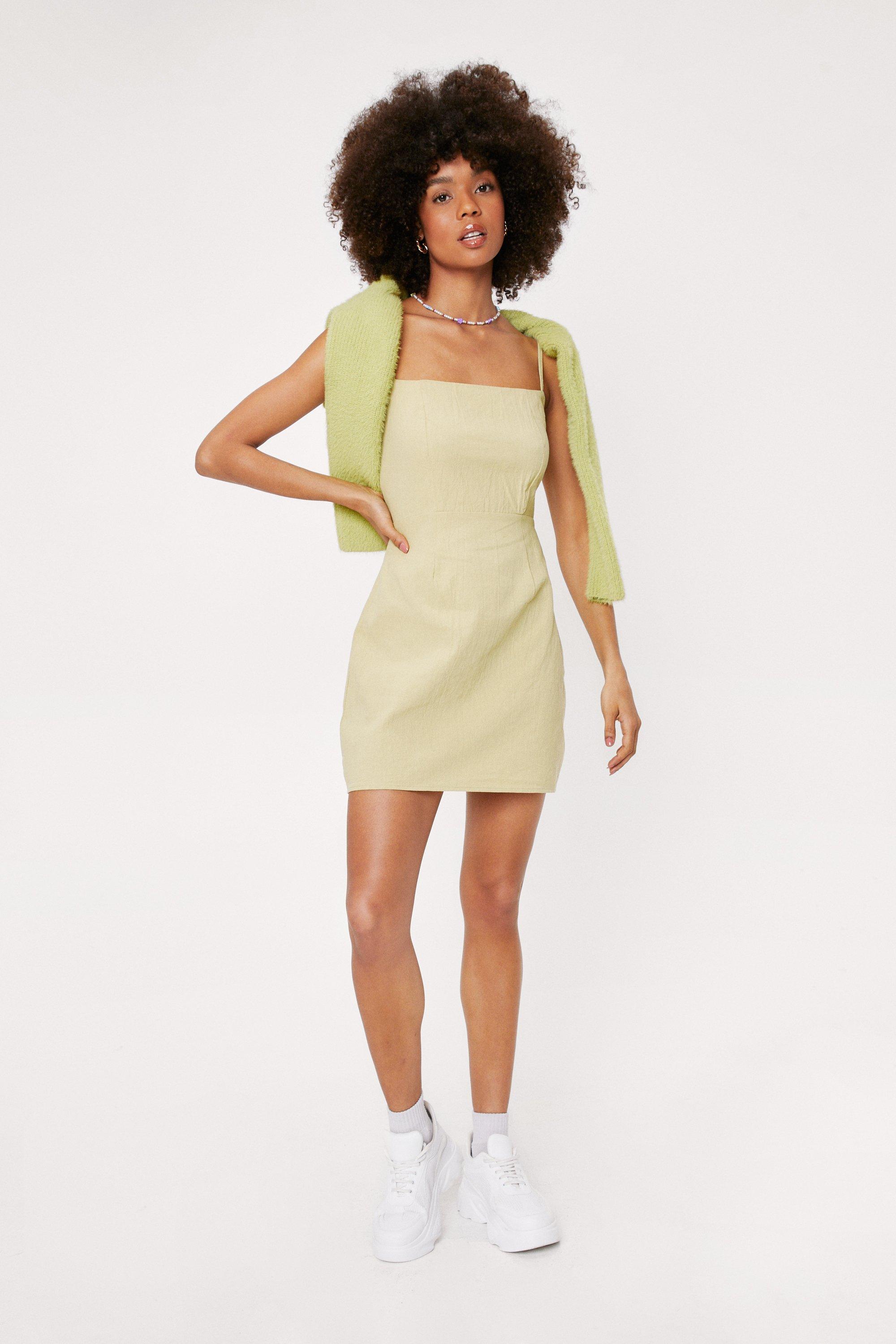 Linen Square Neck Mini Dress