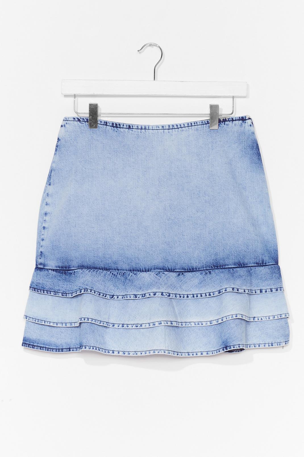 Washed blue Denim Mini Skater Skirt image number 1