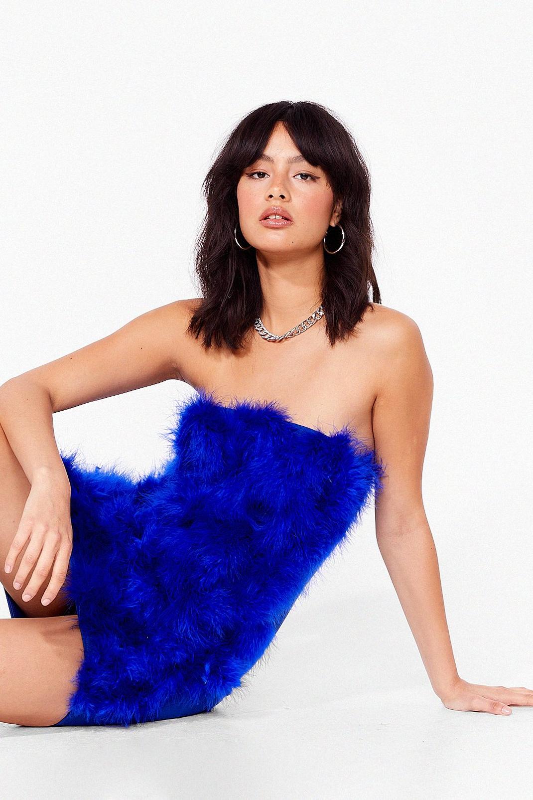 Cobalt Strapless Feather Mini Dress image number 1