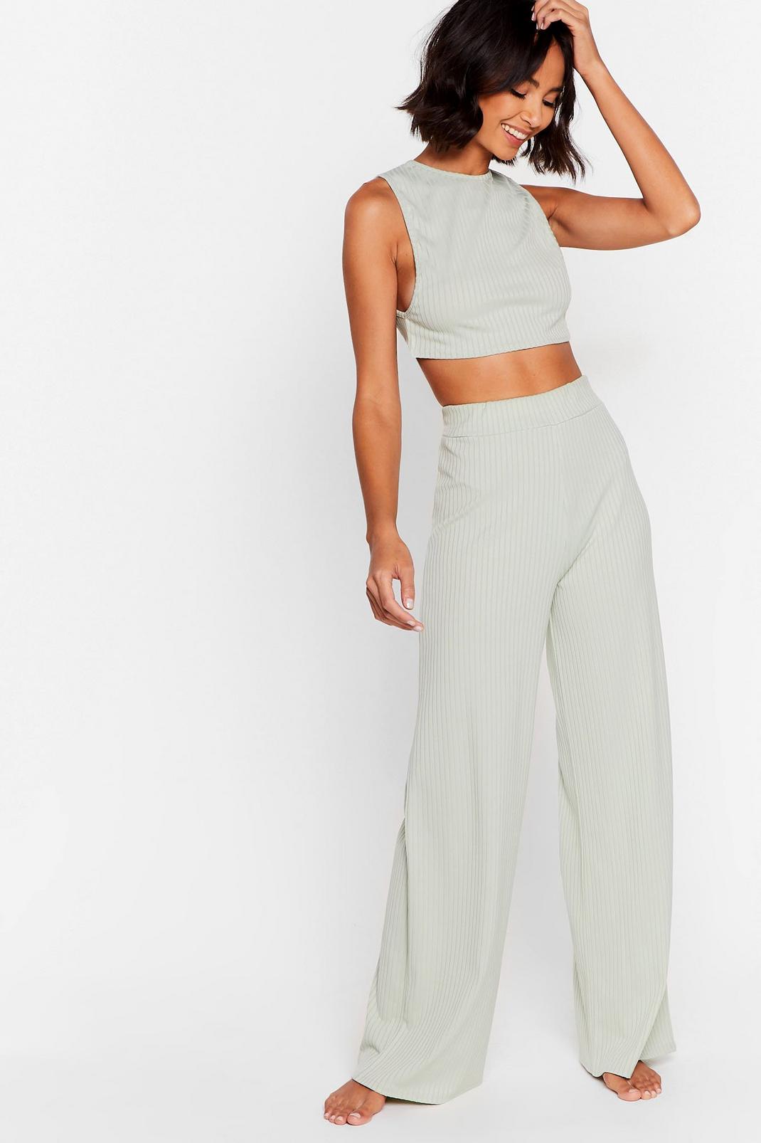Sage Side Show Crop Top and Wide-Leg Trousers Lounge Set image number 1