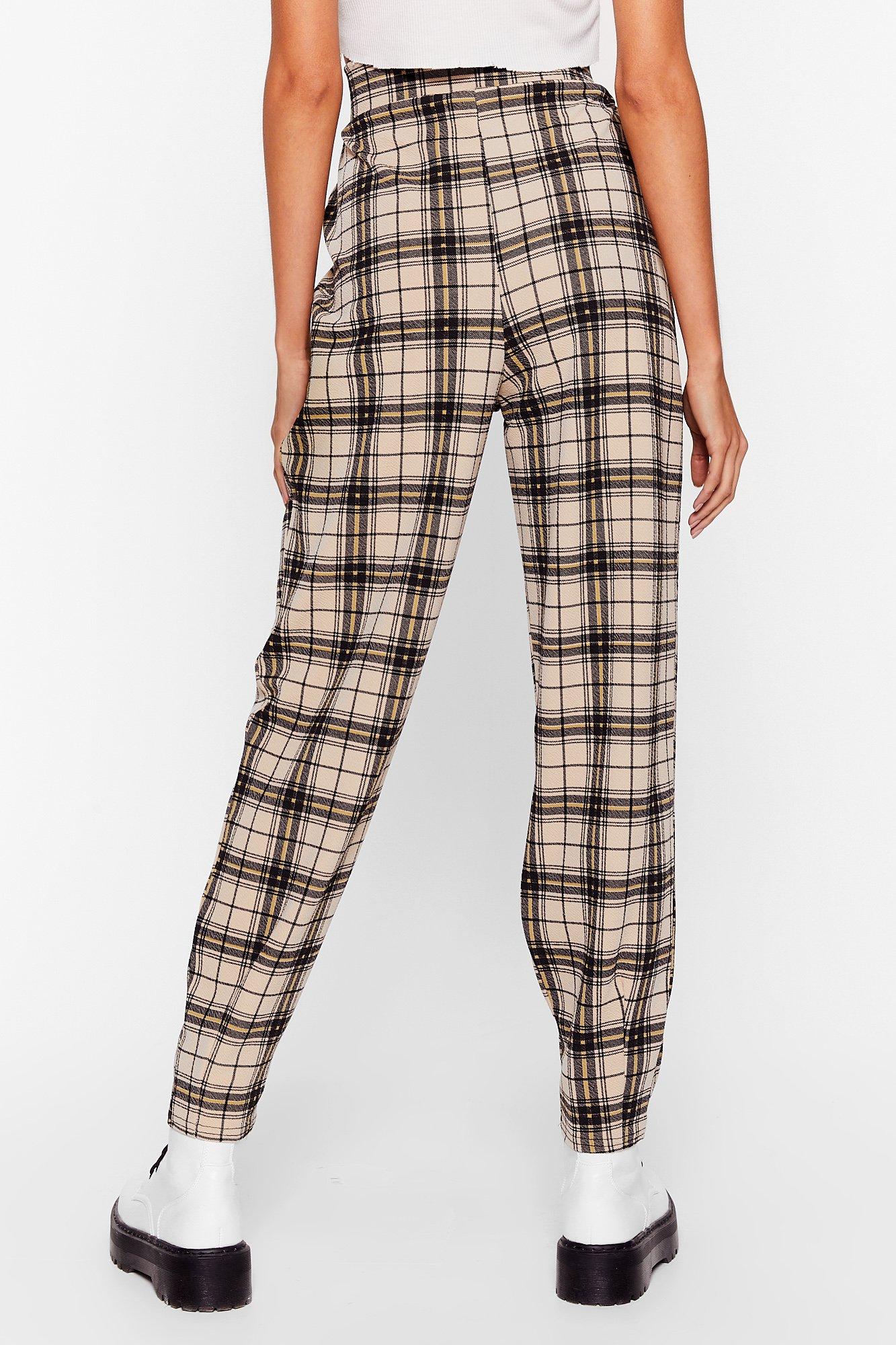 High waisted check trousers clearance
