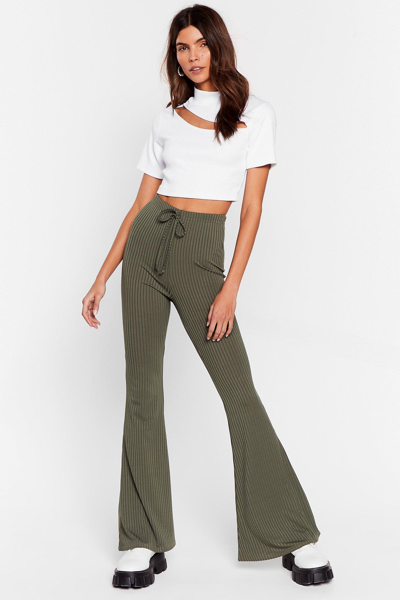 high waisted khaki flare pants