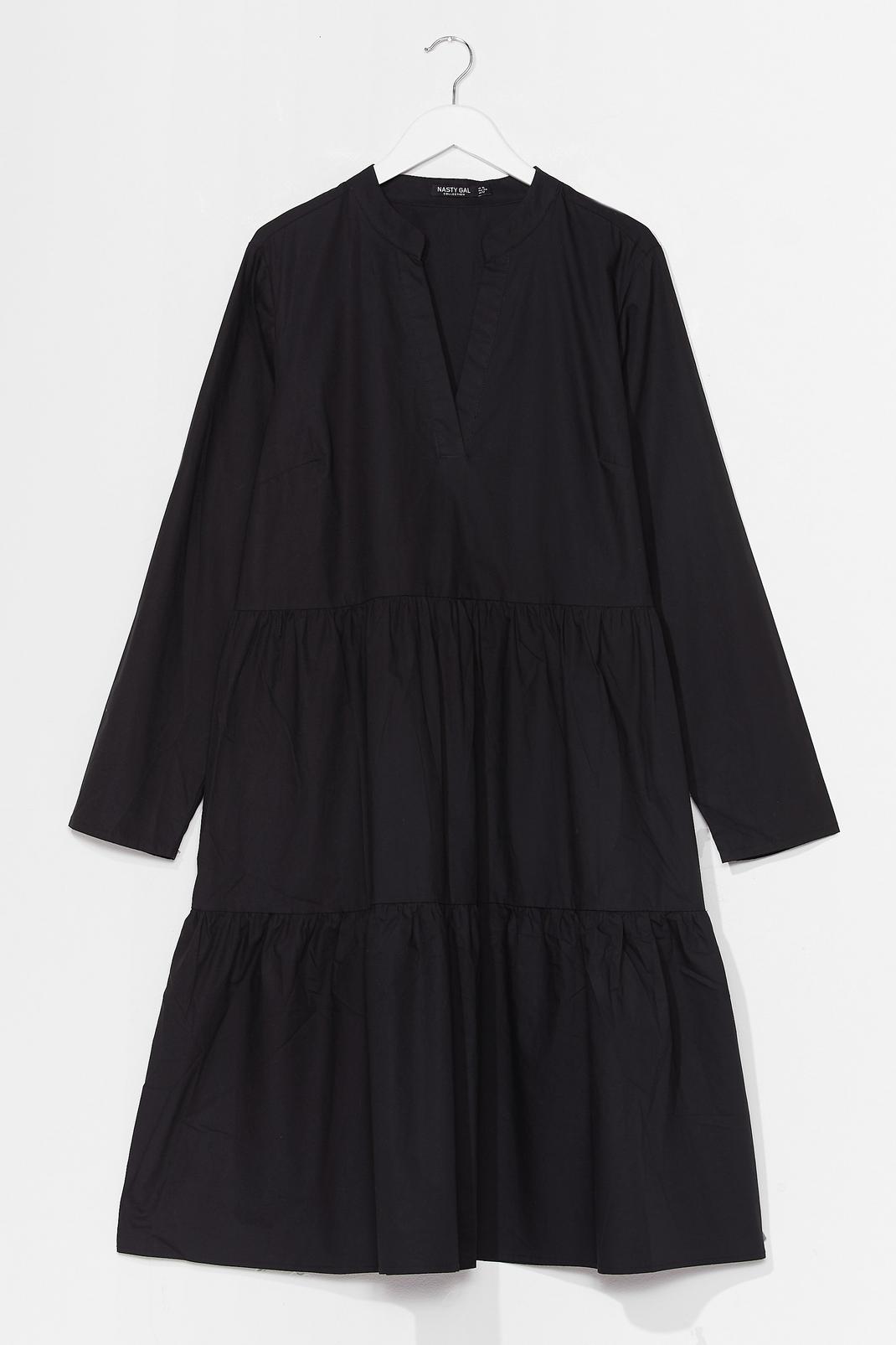 Black Plus Size Long Sleeve Tiered Midi Dress image number 1